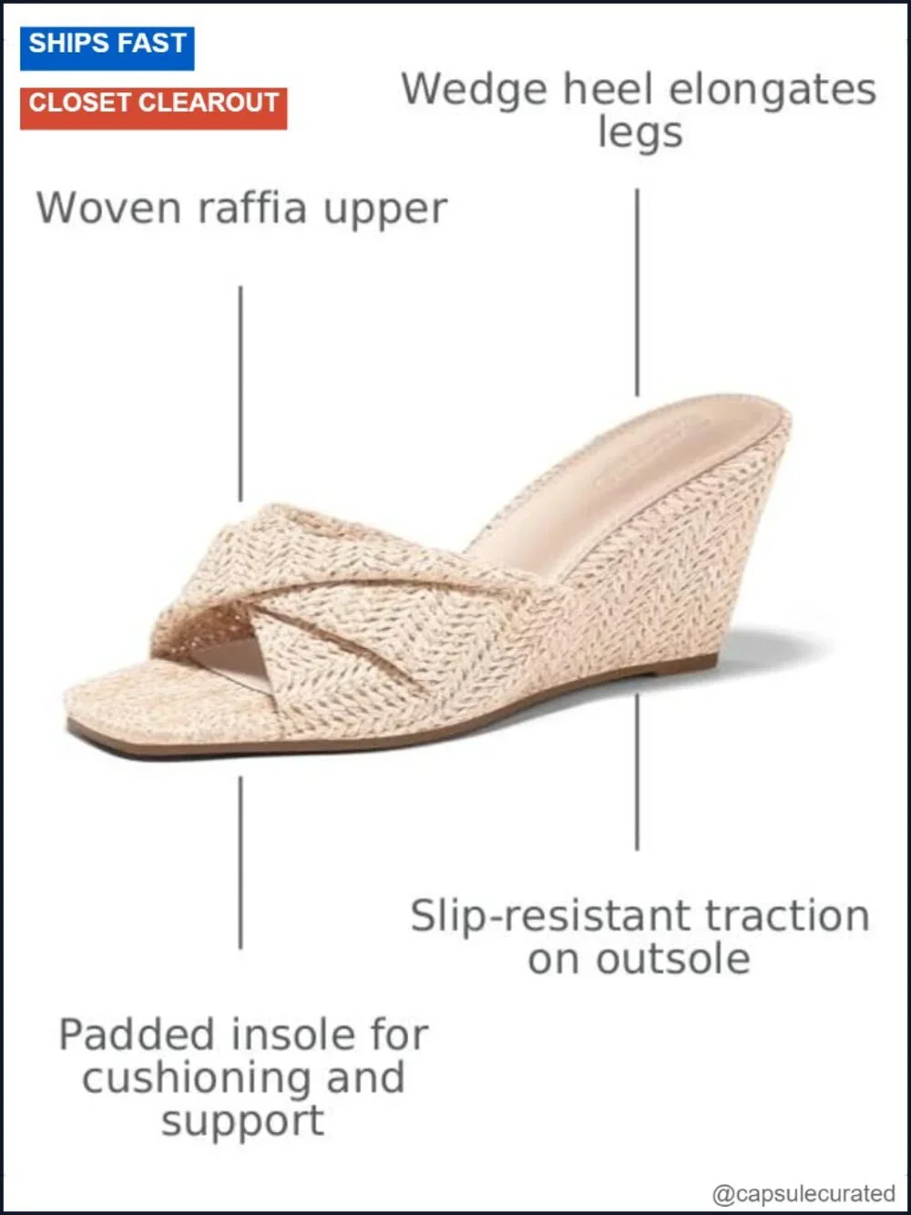 Womens Wedge Sandals Espadrilles Square Open Toe Slip On High Heels Slides